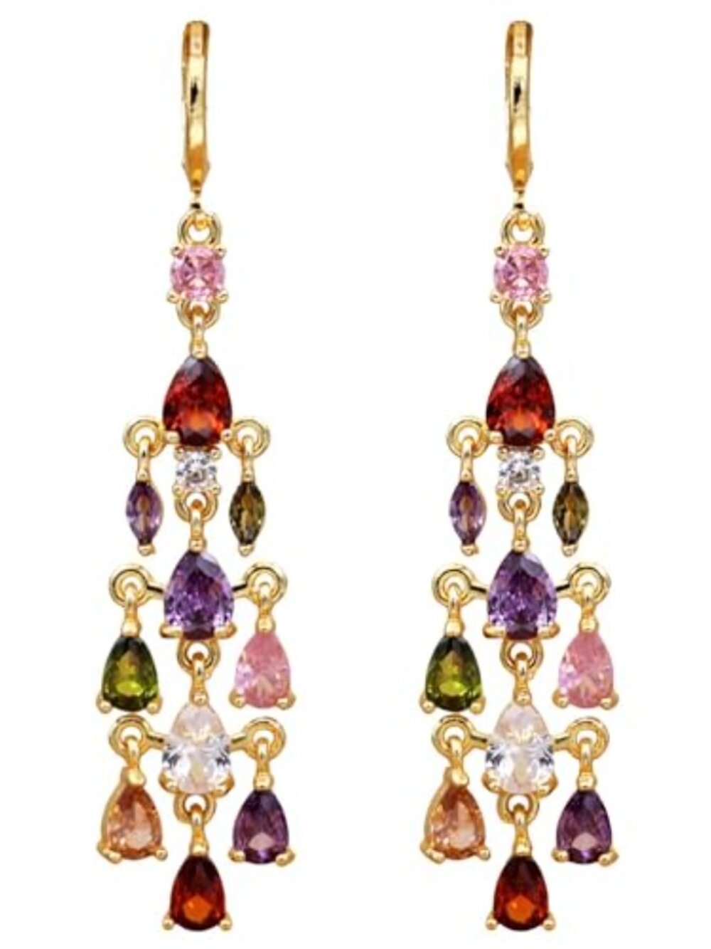 18K Gold Plated Flower Dangle Ears for Women Hypoallergenic Cubic Zirconia Ears